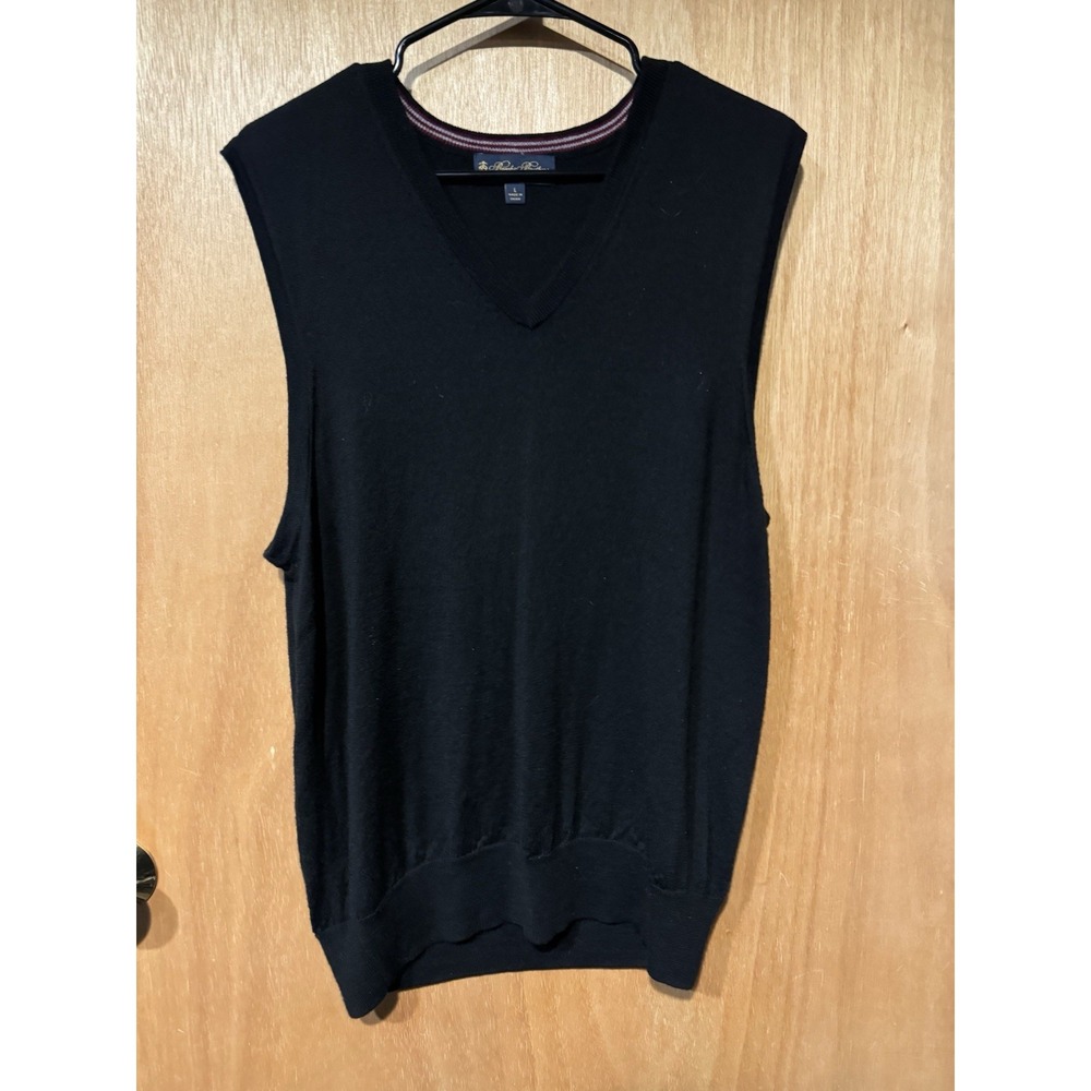 Brooks Brothers Brookstech Merino Wool V-Neck Sweater Vest L Black Solid (Q1)